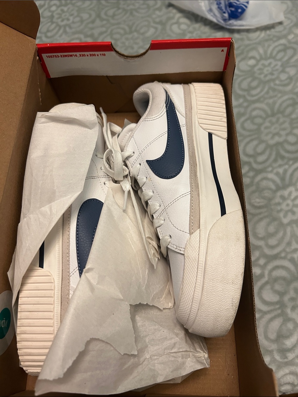 Nike White Sneakers with Navy Swoosh